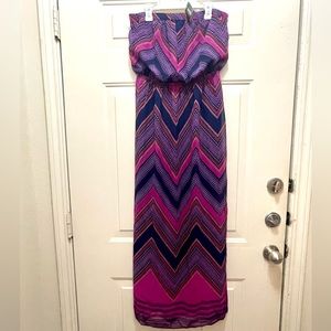 Express Purple Multicolored Chiffon Blouson Maxi Dress Womens
